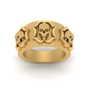 Designer Skull Wedding Band Unisex Skull Ring Solid Sterling Silver Gothic Band  - Picture 1 of 14