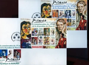 BURUNDI 2023 50th MEMORIAL PICASSO PAINTINGS SHEET SET FIRST DAY COVERS - Picture 1 of 1