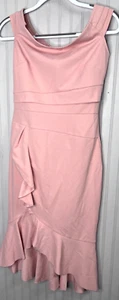Knitee Womens OFF SHOULDER DRESS M 8 10 Blush Pink Layer Ruffle Hi Lo Zipper NEW - Picture 1 of 14