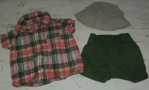 Carter's Peach Green Plaid Shirt Shorts 3 months Gymboree Hat 0-3 months *S25 - Picture 1 of 4