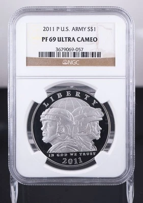 Certified 2011-P Silver $1 NGC PF69 Ultra Cameo Army - Image 1 of 4