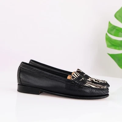 G.H. Zapatos Mocasines Bass Weejuns Mujer Talla 8.5 Negro Becerro Cebra Penny 3978 Foto 1 de 4
