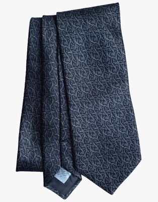 Brioni 100% Silk Neck Tie Handmade in Italy Black Silver Scroll Paisley Luxury - Image 1 of 4