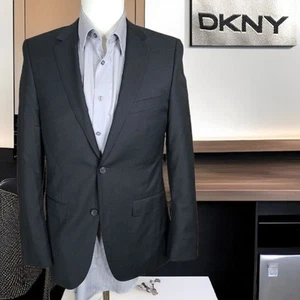 DKNY Blazer Jacket Mens 36R Black Double Vented Wool - Picture 1 of 9