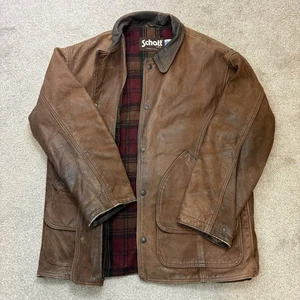 Vintage SCHOTT Blanket Lined Leather Jacket Style 154 Barn Long Mens Size 46 - Picture 1 of 8