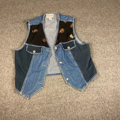 Stonebridge Vest Womens L Denim Western Cowgirl Handbags Velvet Rodeo Biker - Image 1 of 4