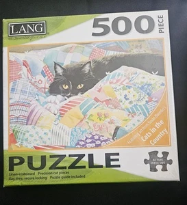 Lang 500 Piece Puzzle Cats in the Country Grandma's Quilt Linen Embossed Sealed - Picture 1 of 7
