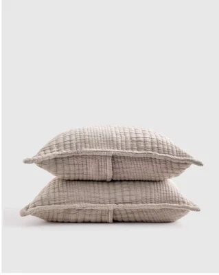 NUEVO SIN ETIQUETAS MEMBRILLO ALGODÓN ORGÁNICO CANAL MATELASSE ALMOHADA JUEGO FALSO 2 KING TAUPE Foto 1 de 4