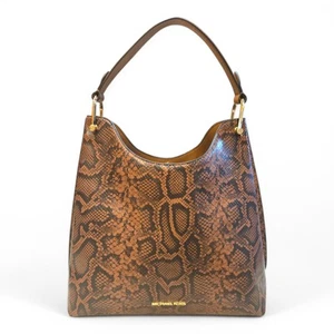 Michael Kors Joan Large Python Print Leather Shoulder Handndbag In Brown - Picture 1 of 16