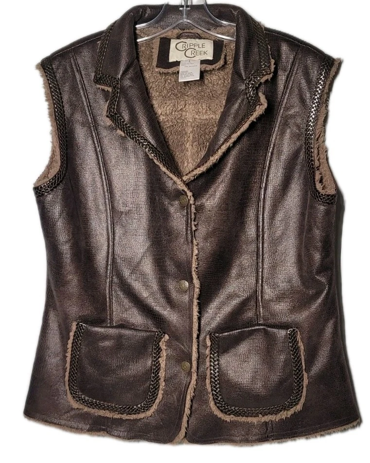 Cripple Creek Womens Brown Vest Size Large Snakeskin Patterned Button Up - Image 1 of 4
