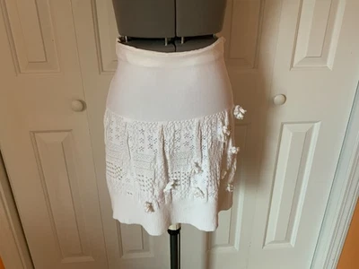 Minifalda Valentino blanca mezcla poliéster pull on con pompones talla S Foto 1 de 4