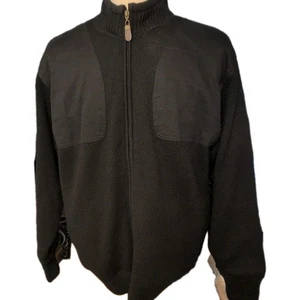 Orvis Sweater Jacket Men Size L Black Wool Lined Huntin Shoulder Patches - Picture 1 of 8