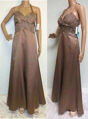 NUEVO CON ETIQUETAS CAMILLE LA VIE TAUPE CUENTAS ENCAJE HALTER VESTIDO FORMAL GRADUACIÓN VESTIDO DE NOVIA TALLA 4  Foto 1 de 4