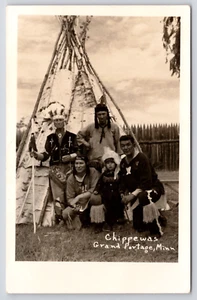 1950s RPPC Grand Portage, MN - Ojibwe Men & Boy - Chippewa (1st People) Postcard - Picture 1 of 4