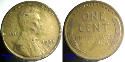 1924 S Lincoln Wheat Cent - Detached Lamination / Woody Wood - Rare Error Coin - Image 1 of 4