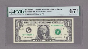 COLLECTORS ITEM #05 - FANCY BINARY SERIAL 80088088 - PMG GRADE 67 - evTT768g - Picture 1 of 2