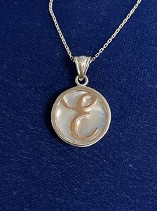 “E” Initial Script Pendant SS/RG & Mother of Pearl w/ Chain 18” - Picture 1 of 4