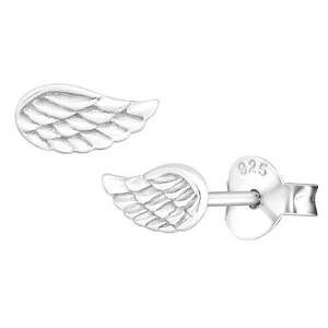 Solid 925 Sterling Silver Angel Wing Studs Earrings Push Back Girls Childrens - Picture 1 of 5