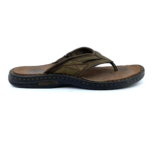 Men’s 12 Merrell Black Slate Brown Leather Thong Flip Flops Sandals J41229 - Picture 1 of 11