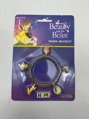 DE 1990 DISNEY BELLEZA Y LA BESTIA COLGANTE COLGANTE ENCANTO TONO DORADO PULSERA ESPERANZA Foto 1 de 2