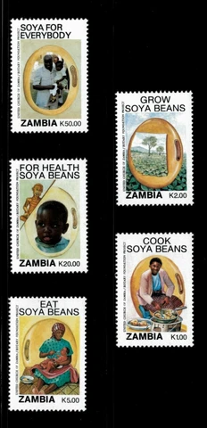Zambia 1991 - Rotary Foundation Soya Soy Beans - Set of 5v - Scott 548-552 - MNH Cover