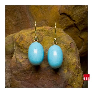 ORO PURO 14K Robin Huevo Azul Arizona Turquesa Pendientes Gancho Palanca Palanca Back 8-03 - Imagen 1 de 12