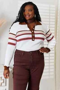 Sofisticada blusa de punto acanalado a rayas - Imagen 1 de 12