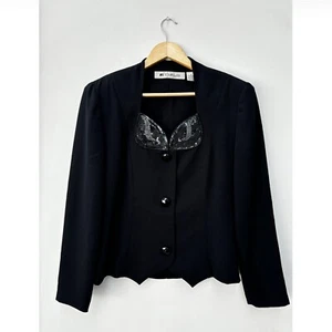 Vintage Ms Chaus Womens Blazer Sz 8 Black Sequins Beaded New Years Evening Party - Picture 1 of 9