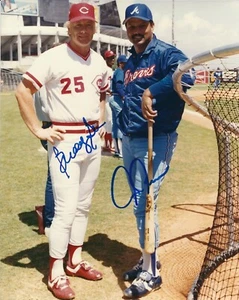Autographed BUDDY BELL Reds & CHRIS CHAMBLISS Braves 8x10 photo- COA  - Picture 1 of 1