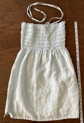 Juicy Couture 浅蓝色亚麻管上衣/礼服缩褶无肩带小号 — 第 1/4 张图片