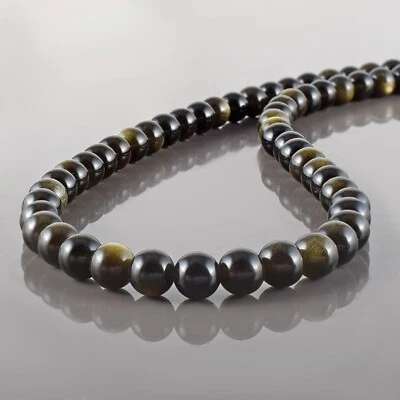 Natural Obsidiano 6mm Cuentas Redondas 18" Cadena 1 Hilos Mano Collar para Mujer - Imagen 1 de 3