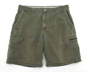 Vintage Columbia Cargo Shorts Men Sz 34 Olive Gray Distressed Utility Zip Pocket - Picture 1 of 19