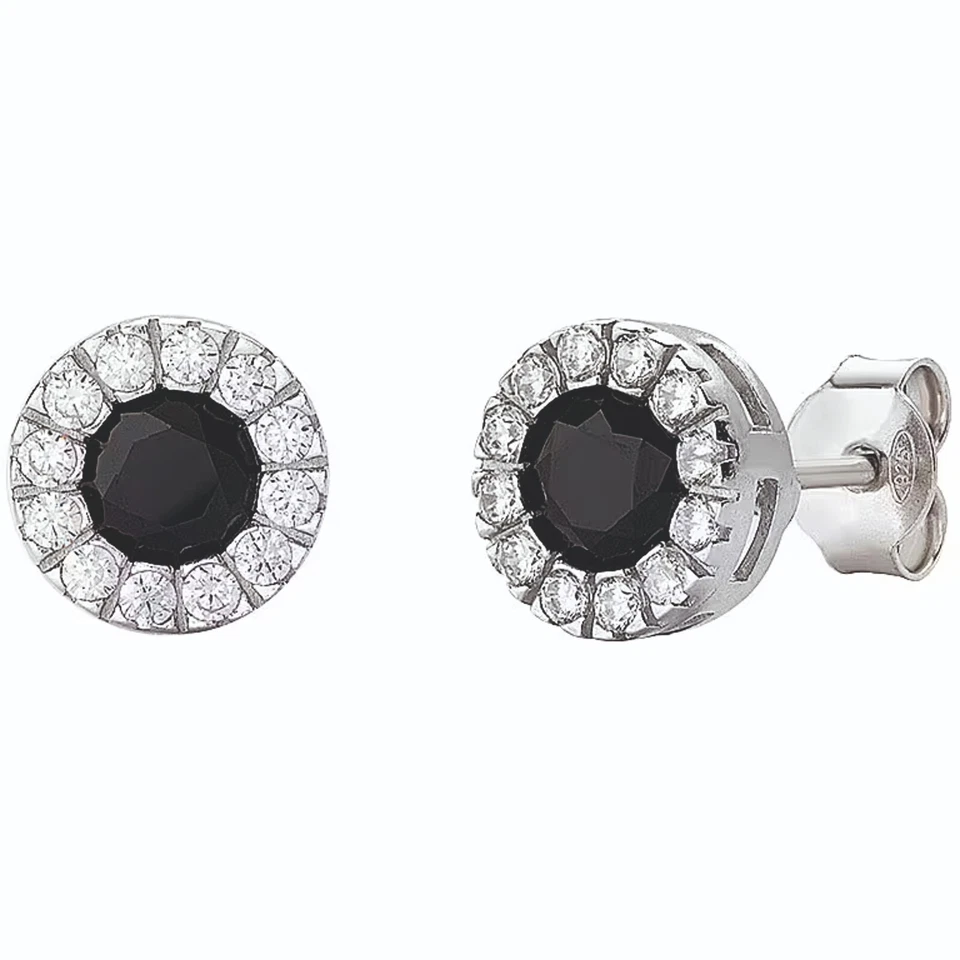 orecchini a lobo argento 925 anallergico rodiato amen zirconi nero e bianco - Immagine 1 di 3