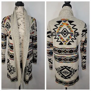 Northern Angel Long Strickjacke Damen L Regenbogen Azteken Boho vorne offen Kapuze - Bild 1 von 7