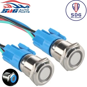 2 x 16mm 12V Car Blue LED Light Angel Eye Metal Push Button Switch with Socket A - Picture 1 of 4