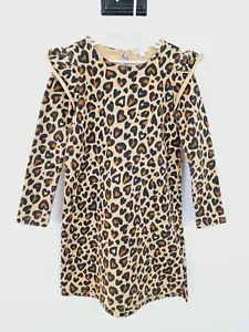 Crewcuts Dress 10 Brown Leopard Hearts Long Sleeve Fleece Girl u - Picture 1 of 4