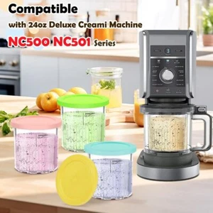 🍦Replacement For Ninja Creami Deluxe Pints and Lids-4 Pack-24OZ Ice Cream Maker - Picture 1 of 30