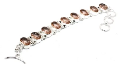 925 Sterling Silver Morganite Gemstone Handmade Jewelry Bracelet Size-7-8" — 第 1/4 张图片