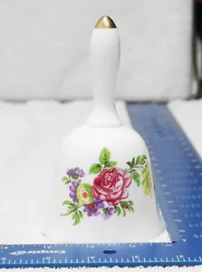 White Ceramic 5.5" Bell Floral Red Roses Flowers & Greenery Gold - Picture 1 of 5