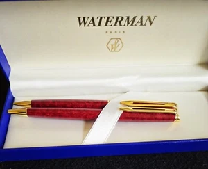 Waterman Paris, Ballpoint Pen & Pencil Set, Red Marble Laquer - Picture 1 of 5