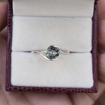 925 Sterling Silver Mystic Topaz Gemstone Ring – Engagement Ring Size 7mm - Image 1 of 4