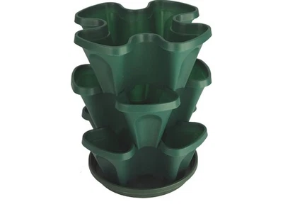 Jardinera vertical de plástico Mr Stacky auto riego de 3 niveles, verde cazador Foto 1 de 4
