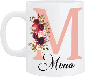 Personalized Name and Initial Mug Gold & Rose Floral Alphabet Tea Mug 11oz - Bild 1 von 11