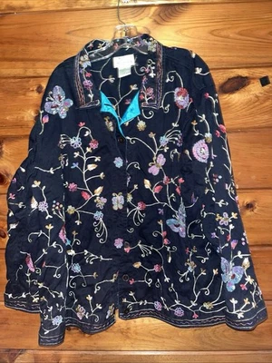 Quacker Factory Beaded & Embroidered Floral & Butterfly Jacket Sz 3x  - Image 1 of 4
