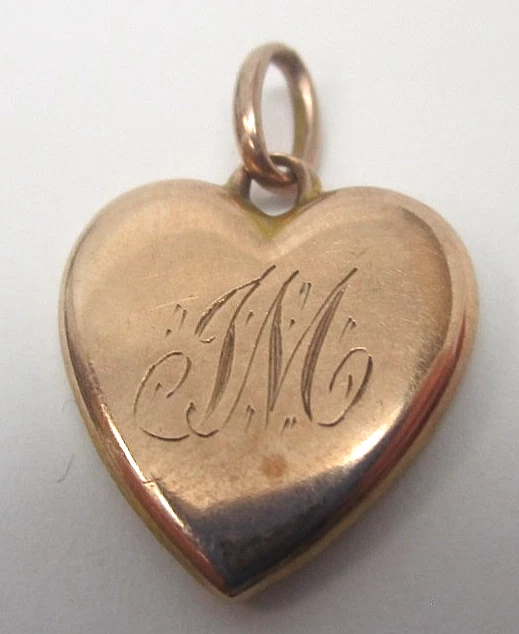 Victoriano 10k Oro Rosa Corazón Hinchado Dije Monograma en Ambos Lados Genuino Foto 1 de 4