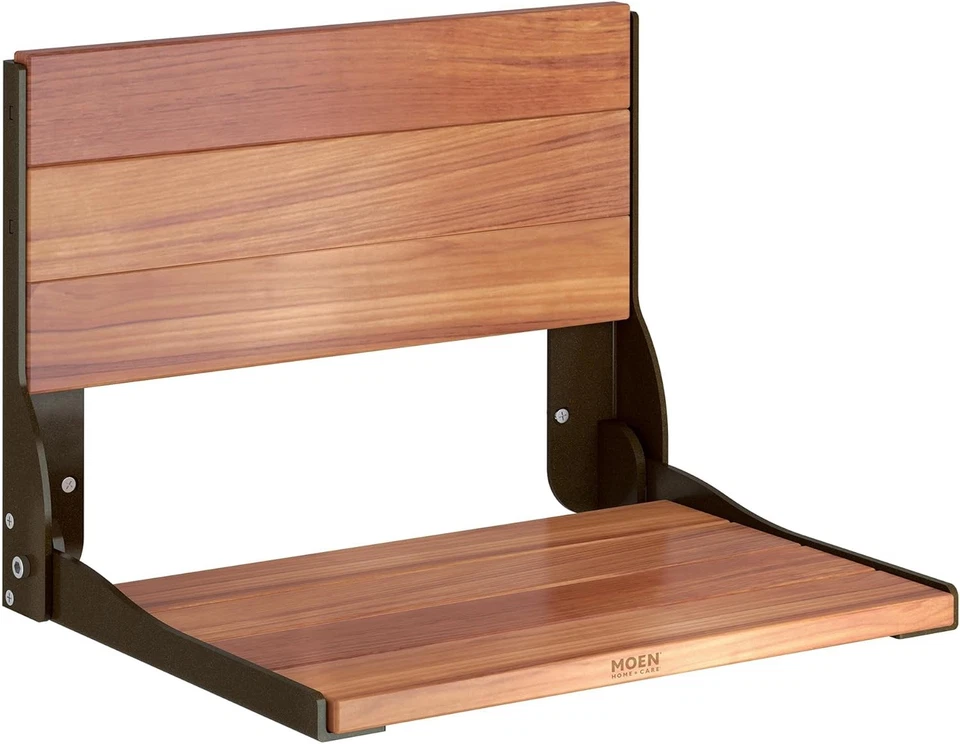 Moen DN7110OWB Cuidado del Hogar Pared Madera de Teca Aluminio Plegable Asiento de Ducha Bronce Foto 1 de 1