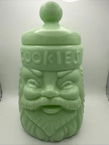 Tarro de galletas de Papá Noel de vidrio de jadeíta verde barril galletas bote con pegatinas - Imagen 1 de 12