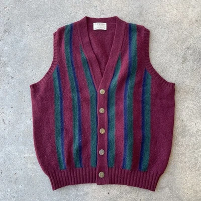 VTG Lord Jeff The Moors Cardigan Sweater Vest Mens LG Shetland Wool Striped - Image 1 of 4
