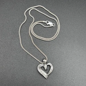 Nachlass 925 Sterling Silber Rund & Baguette Diamant Herz Anhänger & Kette - Bild 1 von 18