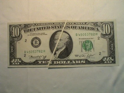 1974 $10.00 Dollar Federal Reserve Error Note Gutter Folds - Image 1 of 4